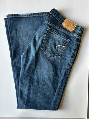 Vintage American Eagle Hipster Bootcut Jeans Y2K Distressed Hem Size 10
